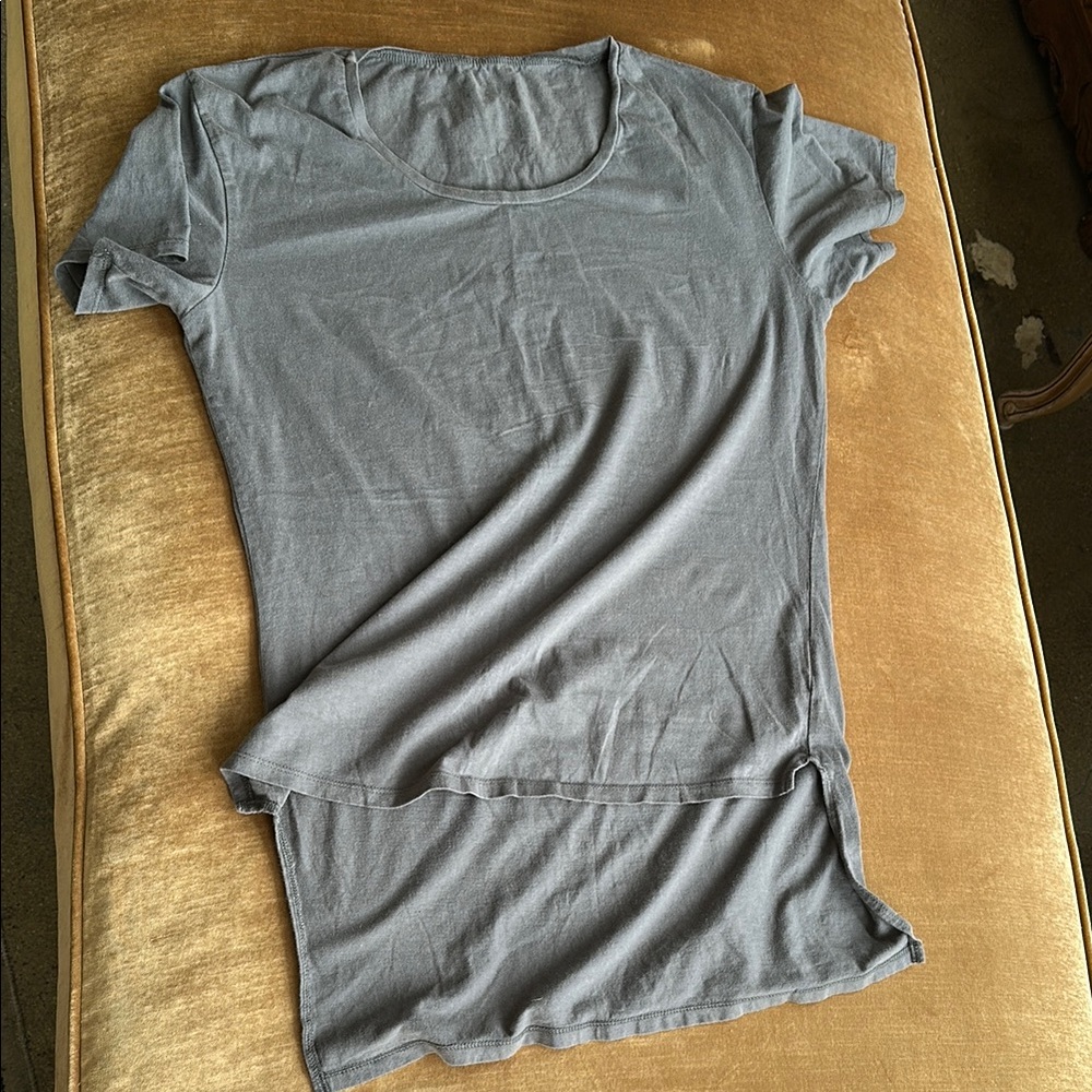 High end designer Distress wash  Cotton grey Teeshirt Longer back Crop front